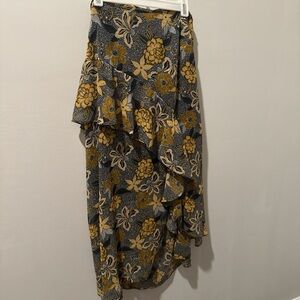 Versona Asymmetrical Floral Skirt in Yellow and Black